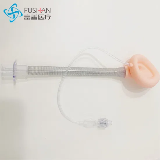 Voies respiratoires de masque laryngé en silicone renforcé jetable avec ressort en acier inoxydable avec brassard de couleur chair douce et tube de gonflage avec CE et ISO13485 FDA